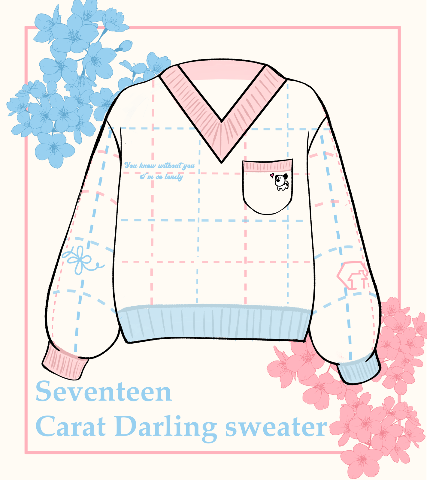 Kpop boyband SEVENTEEN say the name seveteen CARAT korean music fandom Knit sweater inspired by SVT seventeens HOME song and darling, scoups, woozi, jeonghan, mingyu, minghao kpop apparel