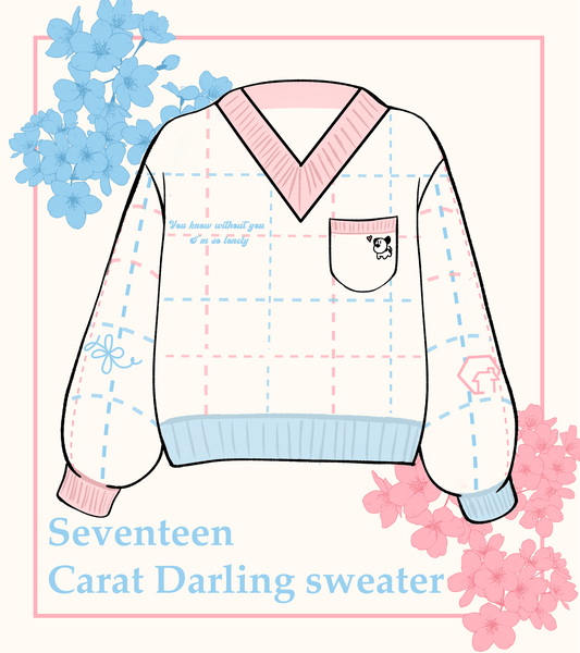 Kpop boyband SEVENTEEN say the name seveteen CARAT korean music fandom Knit sweater inspired by SVT seventeens HOME song and darling, scoups, woozi, jeonghan, mingyu, minghao kpop apparel